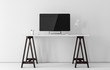 © customdesigner - Modern Desktop Computer Monitor Mockup on white beautiful table in office