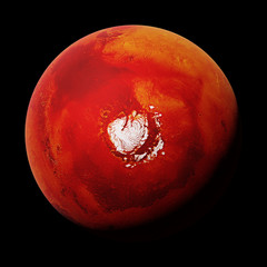 Wall Mural - planet Mars, with the Red Planet's north polar ice cap, isolated on black background (elements of this image are furnished by NASA)