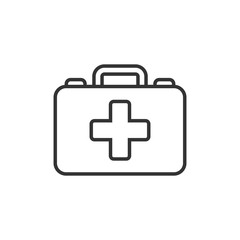 Wall Mural - First aid kit icon in flat style. Health, help and medical diagnostics vector illustration on white isolated background. Doctor bag business concept.