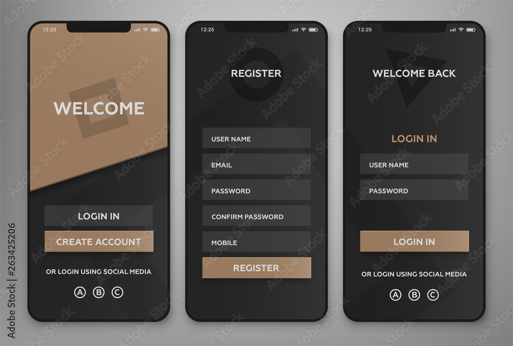 UI, UX Mobile application interface design. Authorization and ...