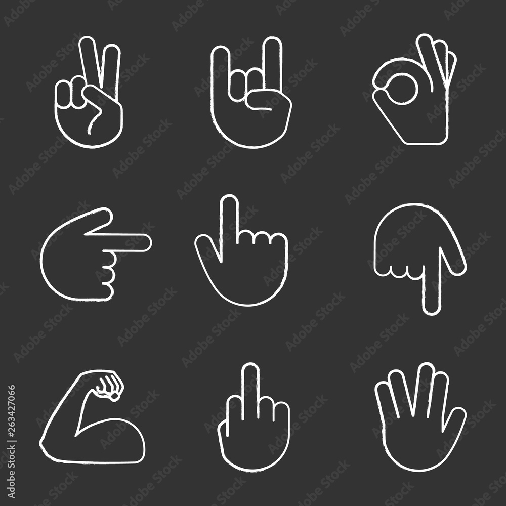 Hand gesture emojis chalk icons set Stock Vector | Adobe Stock