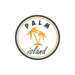 Palm island. Summer emblem with palms. Design element for logo, label, sign, badge.