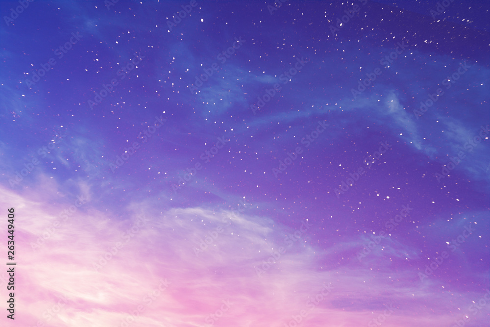View on a evening purple sky with cirrus clouds and stars