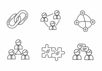 Wall Mural - set of business connection icons with outline design