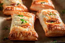 Tasty Sausage In Puff Pastry As A Snack For Breakfast