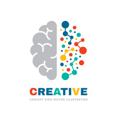 Creative idea - business vector logo template concept illustration. Abstract human brain sign. Geometric colored structure. Mind education symbol. Left and right hemisphere. Graphic design element. 