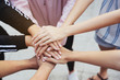 © Rapeepat - Close up at the hands many teenage girls. Show unity as a collaborative work together. To succeed, one has to understand each other in communication. Concept International Women's Day