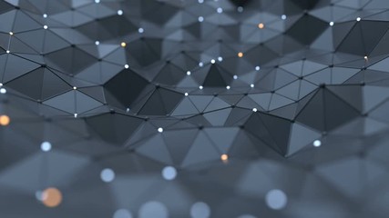 Wall Mural - Futuristic network shape. Computer generated abstract seamless loop smooth animation. 3D render with depth of field