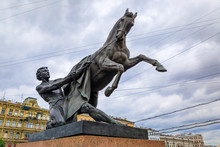 Horse Tamers Sculpture By Peter Klodt On Anichkov Bridge Built In 1841 In Saint Petersburg, Russia