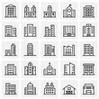 Building line icons set on squares background for graphic and web design. Simple vector sign. Internet concept symbol for website button or mobile app.