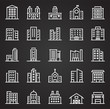 Building line icons set on black background for graphic and web design. Simple vector sign. Internet concept symbol for website button or mobile app.