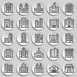 Building line icons set on plates background for graphic and web design. Simple vector sign. Internet concept symbol for website button or mobile app.