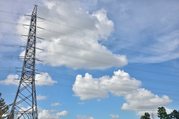 high voltage post.High-voltage tower sky background.