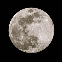 A Full Moon Isolated Against A Black Night Sky In High Resolution With Fine Details On The Surface