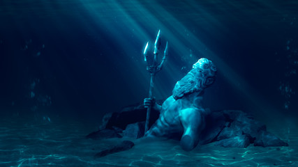 Wall Mural - lost civilization of atlantis sunken deep in the ocean / 3D rendering