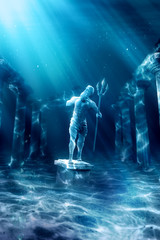 Wall Mural - lost civilization of atlantis sunken deep in the ocean / 3D rendering