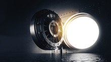 Open Bank Vault With A Bright Light, 3D Illustration