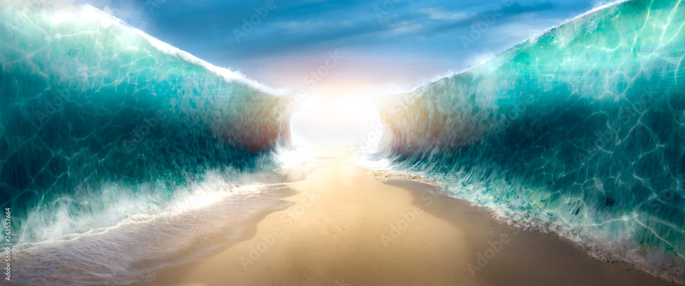 parting the red sea concept, photo composite - obrazy, fototapety, plakaty 