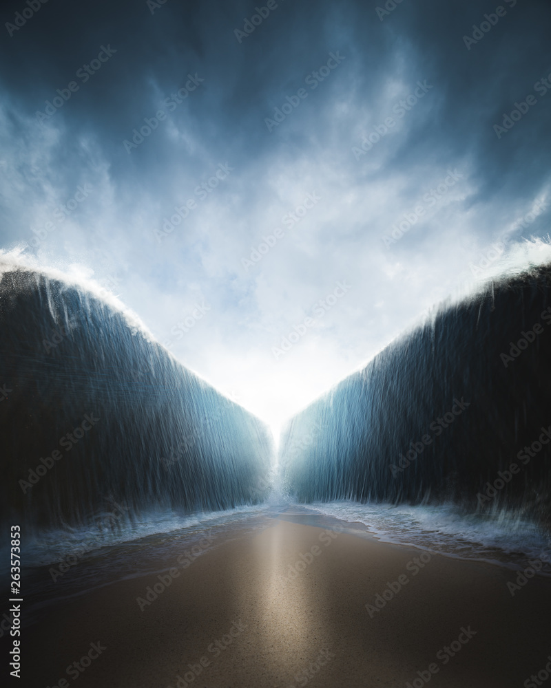 parting the red sea concept, photo composite Stock Illustration