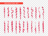 Fototapeta Koty - Pink confetti celebration. Ribbon serpentine, isolated with transparency background effect