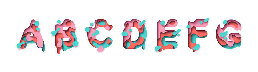 Wall Mural - paper cut letter a, b, c, d, e, f, g.