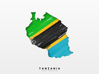 Wall Mural - Tanzania detailed map with flag of country. Painted in watercolor paint colors in the national flag