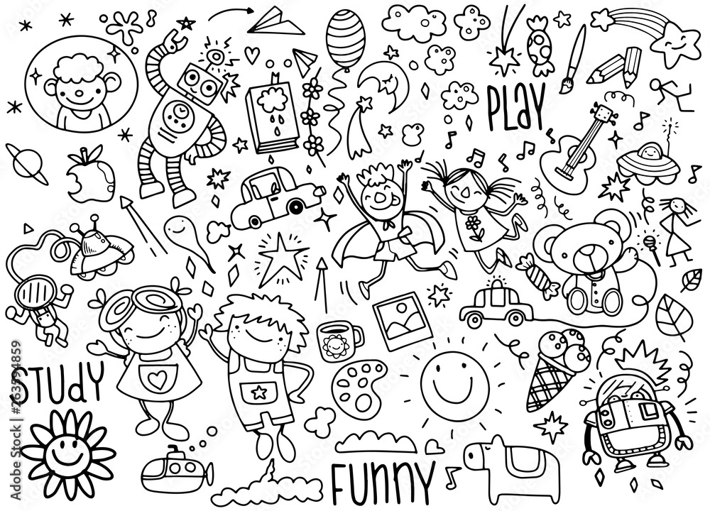 hand drawn kids doodle set,Doodle style,Vector Illustration - obrazy, fototapety, plakaty 