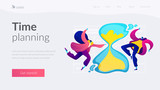 Fototapeta Kosmos - Time management, effective time spending, time planning concept. Website homepage interface UI template. Landing web page with infographic concept hero header image.