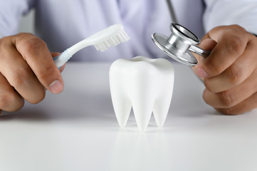 Wall Mural - dental  concept Dental model and dental equipment dental hygiene Dentist tools