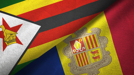 Zimbabwe and Andorra two flags textile cloth, fabric texture