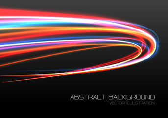 Wall Mural - Abstract color light fast speed curve motion on black technology luxury background vector illustration.