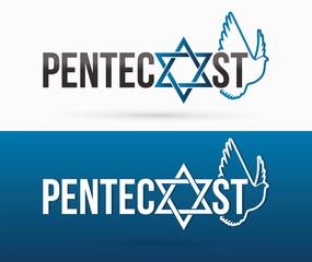 Wall Mural - Pentecost text with Israel star and Holy Spirit  Dove graphic vector