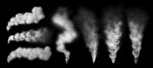 Smoking Steam. Smoke Puff From Chimney, Steaming Geysir Vapour And Explosion Cloud Isolated Vector Set