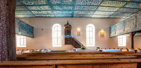 Interior of the famous calvinist church of Szentgyörgyvölgy