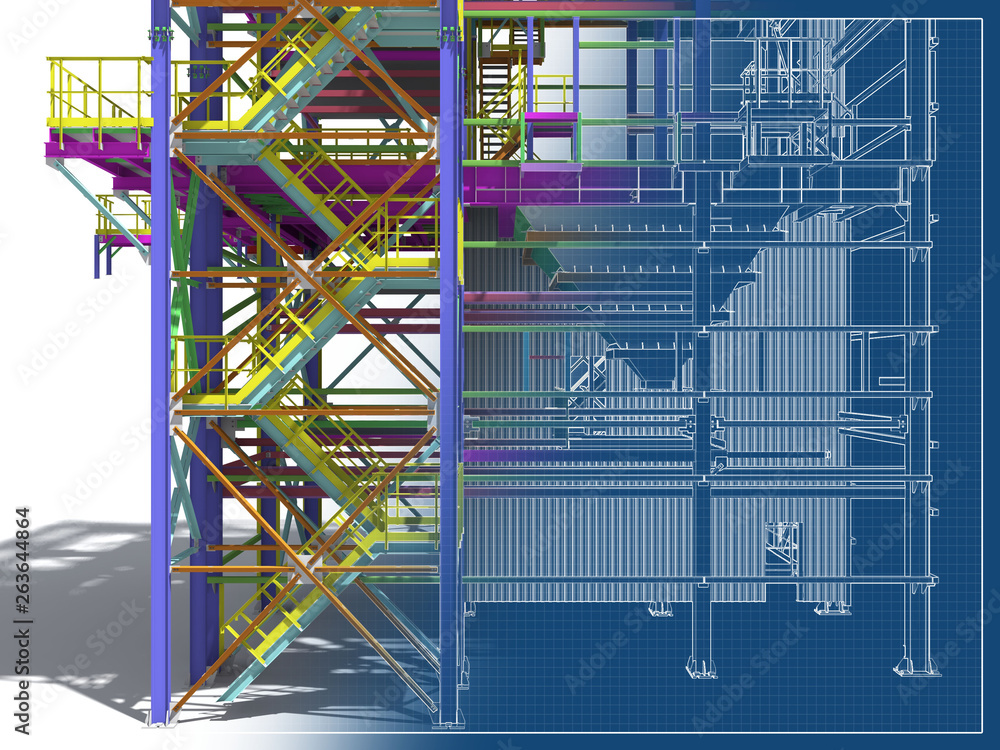 Ilustração Building Information Model of metal structure. Design ...