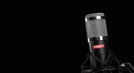 Wall Mural - professional microphone isolated on black background. Podcast concept