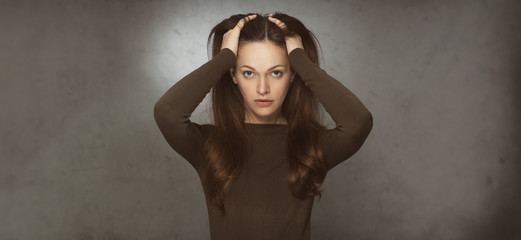 Wall Mural - pretty brunette woman with long hair