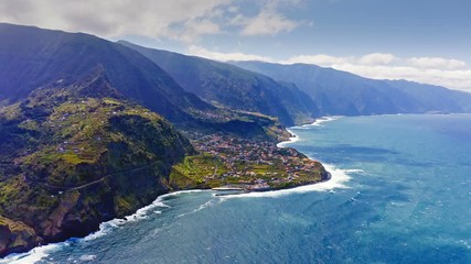 Wall Mural - Beautiful mountain landscape of Madeira island, Portugal. Aerial view. 4K drone footage.