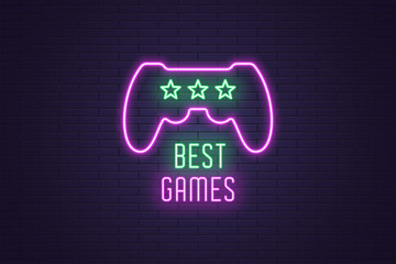 Sticker - Neon composition of headline Best Games. Gaming