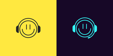 Poster - Icon set of emoji Gamer with Smile and Headphones