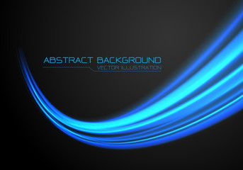 Wall Mural - Abstract blue light fast speed curve motion on black technology luxury background vector illustration.