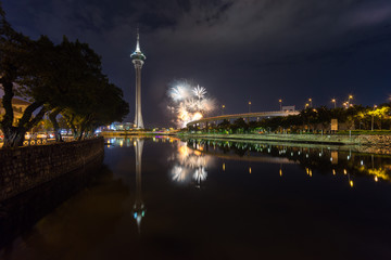 Sticker - Macau, China, 1st September 2018. 29th Macao International Fireworks Display Contest, theme Magical Colours in Harmony, Korea Team.