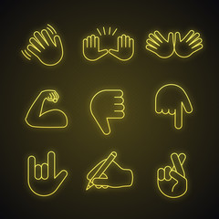 Canvas Print - Hand gesture emojis neon light icons set