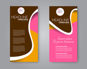 Wall Mural - Flyer template. Vectical banner design. Modern abstract two side brochure background. Vector illustration. Brown, orange, and pink color.