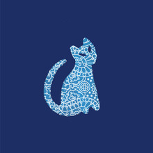 Paisley Pattern Abstract Blue Cat