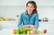 © deagreez - Portrait of her she nice lovely charming cute attractive cheerful cheery positive brown-haired lady ready to cook new dish in light white interior style kitchen