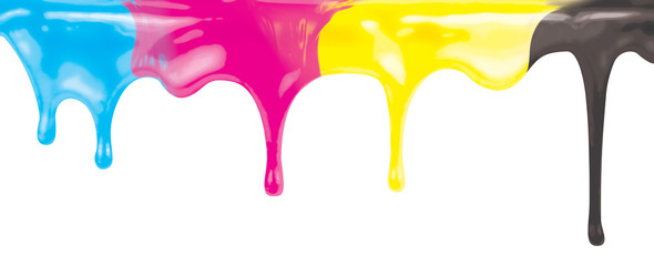 cmyk ink color paint dripping isolated on white with clipping path included