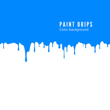 Blue Paint Splatter. Horizontal Drips Seamless Decoration Texture. Vector Illustration