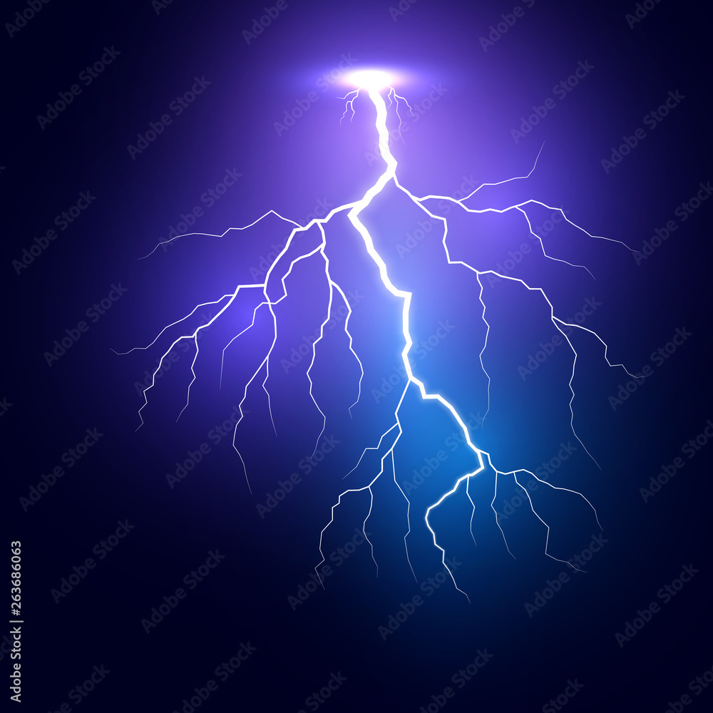 Lightning. Thunder storm realistic lightnings. Vector Illustration ...