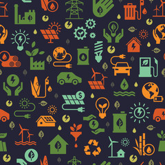 Wall Mural - vector design with seamless ecology pattern and green energy concept in trendy flat style. seamless 